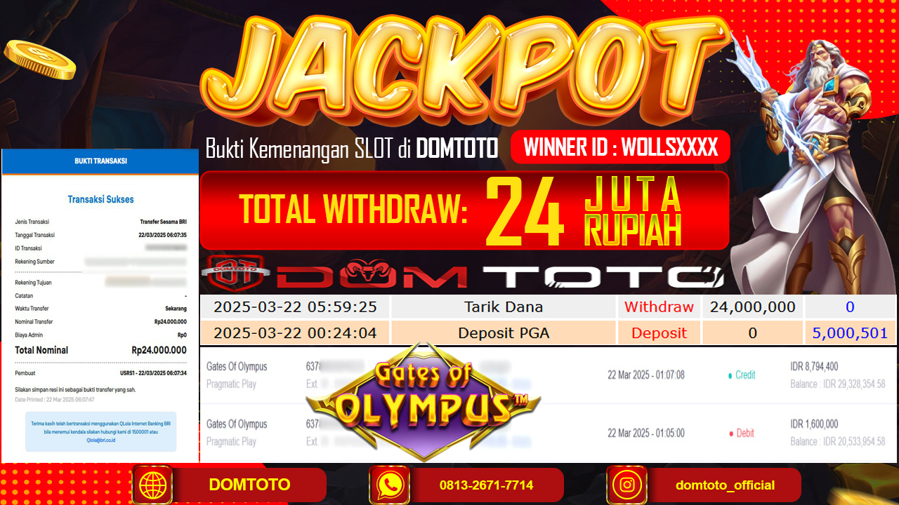 JACKPOT SLOT GATES OF OLYMPUS 22 MARET 2025